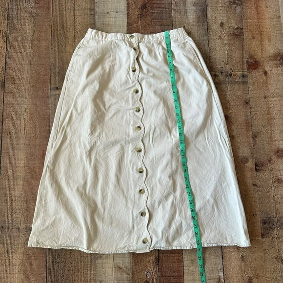 REBECCA MALONE Cream Midi Skirt Sz S Western Prairie Boho Scalloped Buttons - Picture 2 of 5